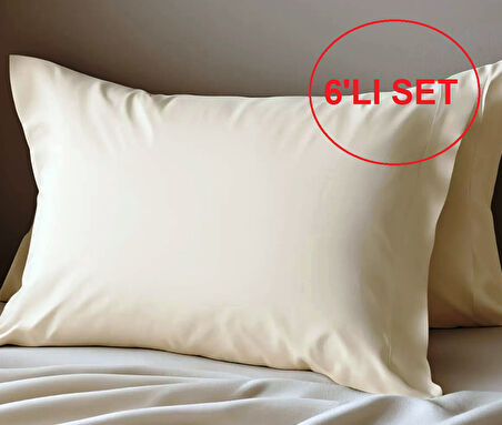 6 Adet Ekru Renk Pamuklu Yastık Kılıfı Kapaklı (50x70)