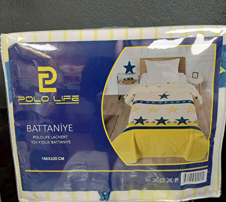 Polo Life Taraftar Yıldız Tek Kişilik Battaniye (160x220)-FB SARI LACİVERT