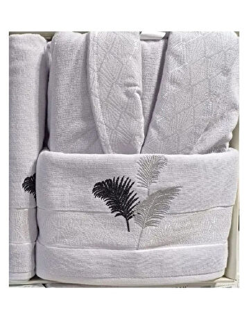 Özdilek Pamuklu 6 Parça Aile Bornoz Seti-Golden Palm Antrasit A.Gri