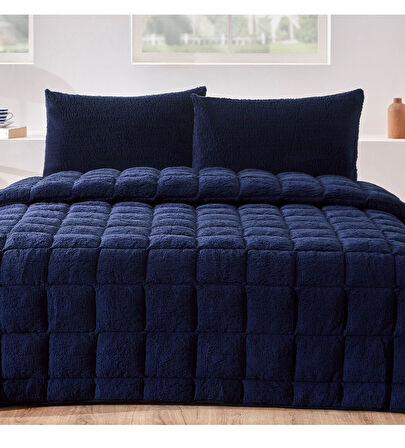 Özdilek Lacivert Nova Yorgan (Yastıksız) Sherpa Battaniye Dokulu Çift Kişilik (195x215)