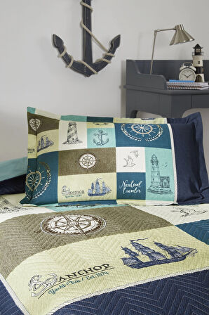 Özdilek Kapitoneli Tek Kişilik Dört Mevsim Nevresim Takımı Complete Set-Nautical Traveler Mavi