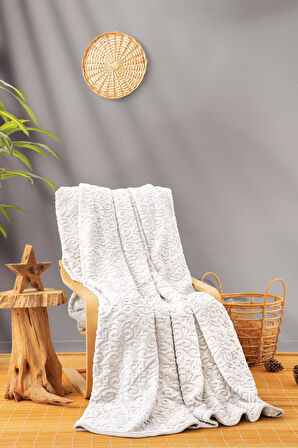 Cotton Box Emboss Çift Kişilik Battaniye 220*240 Krem