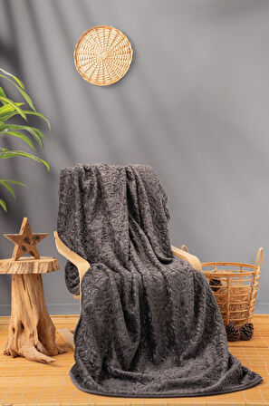 Cotton box Emboss Çift Kişilik Battaniye 220*240 Antrasit