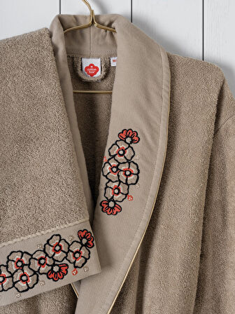 Cotton box Folkart Aile Bornoz Seti Yamka Bej Antrasit