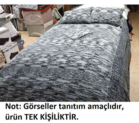 Tavşan Tüyü El Dokuma Yumuşak Dokulu Tek Kişilik Yatak Örtüsü (160x240)-Siyah