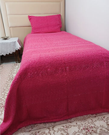 Tavşan Tüyü El Dokuma Yumuşak Dokulu Tek Kişilik Yatak Örtüsü (160x240)-Pembe