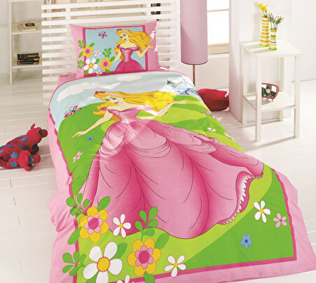 Kristal %100 Pamuk Ranforce Kız Çocuk Tek Kişilik Nevresim Takımı-Ece Pembe