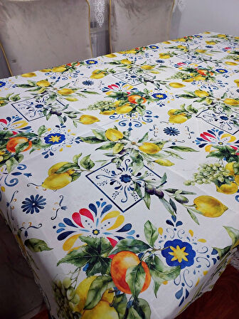 Limon Portakal Desenli 3D Dikdörtgen Masa Örtüsü (160x200)