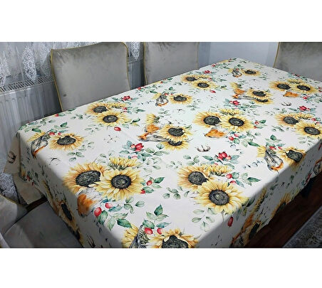 2 Adet Sunflower Desenli 3D Dikdörtgen Masa Örtüsü (160x200)