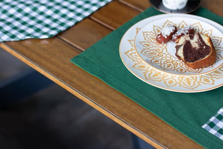 Tropik home Amerikan Servis  Moena Dinner  Runner Seti 6 Kişilik Set Yeşil  Ekose Desen Salon ve Masa Sunum Takımı