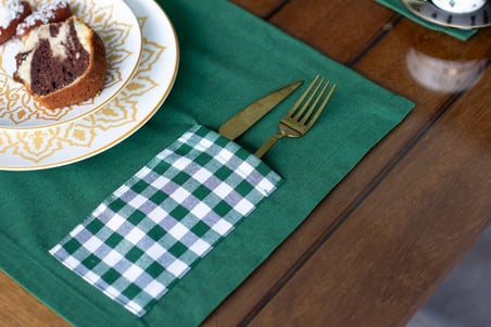 Tropik home Amerikan Servis  Moena Dinner  Runner Seti 6 Kişilik Set Yeşil  Ekose Desen Salon ve Masa Sunum Takımı