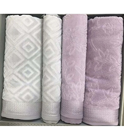 Özdilek 4 Parça Best Hamam Seti, Banyo Havlu Takımı-Pastoral Lila Gri