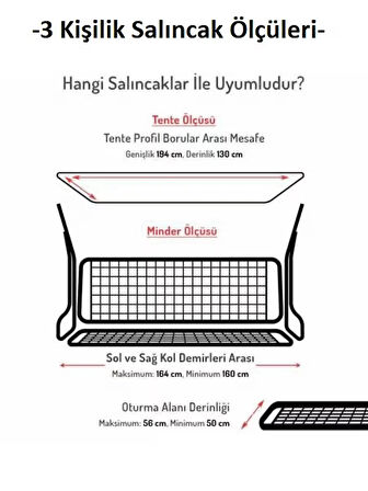 Mandaş Süngersiz 3 Kişilik Salıncak Minder Seti (Pamuklu Kumaş)-Yeşil Krem