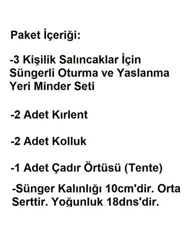 Mandaş Süngerli 3 Kişilik Salıncak Minder Seti (Pamuklu Kumaş)-Yeşil Krem