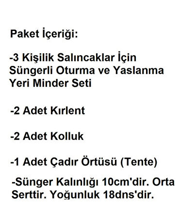 Mandaş Süngerli 3 Kişilik Salıncak Minder Seti (Pamuklu Kumaş)-Saatli Lacivert