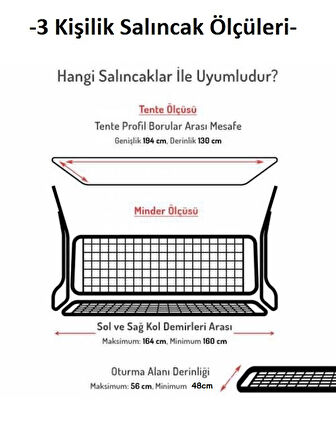 Mandaş Süngerli 3 Kişilik Salıncak Minder Seti (Pamuklu Kumaş)-Saatli Lacivert