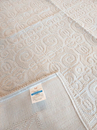 Pamuklu Bukle Lüks Kilim (140x200)-Spiral Düz Krem