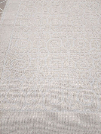 Pamuklu Bukle Lüks Kilim (140x200)-Spiral Düz Krem