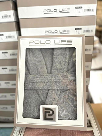 Polo Life Kutulu %100 Pamuk Tek Bornoz Şalyaka-Gri (L Beden)