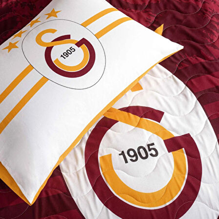 Taç Taraftar Lisanslı Pamuklu Tek Kişilik Yatak Örtüsü Seti (160x230)-Galatasaray Stripe