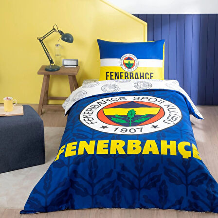 Taç Taraftar Lisanslı Ranforce Çarşafı Lastikli Tek Kişilik Nevresim Takımı-Fenerbahçe Palamut