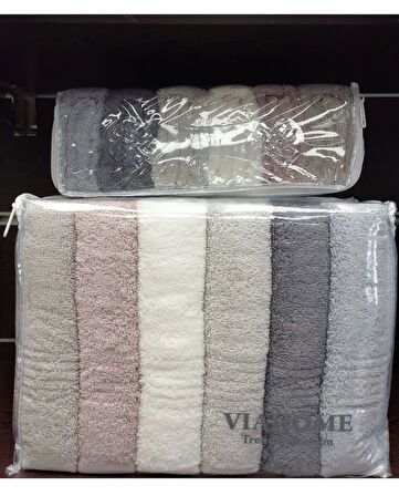 Via Home 6lı El Havlusu Seti, Delta Ağır Jakarlı Çantalı (50x90)