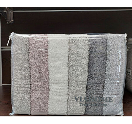 Via Home 6lı El Havlusu Seti, Delta Ağır Jakarlı Çantalı (50x90)