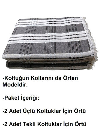 Buldan Pamuklu Koltuk Örtüsü Maxi Takım (3+3+1+1)-K.Kahve Krem