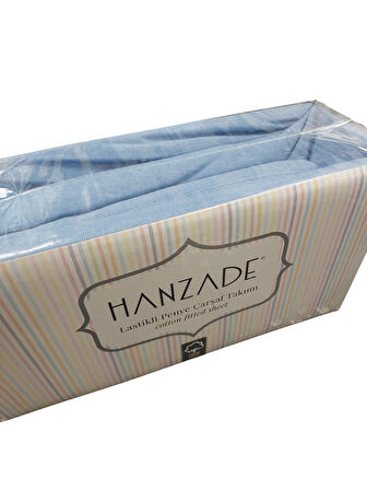 Hanzade %100 Pamuk Penye Lastikli Çift Kişilik Çarşaf Seti (160x200+30) - Mavi