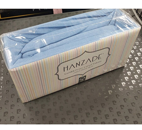 Hanzade %100 Pamuk Penye Lastikli Çift Kişilik Çarşaf Seti (160x200+30) - Mavi
