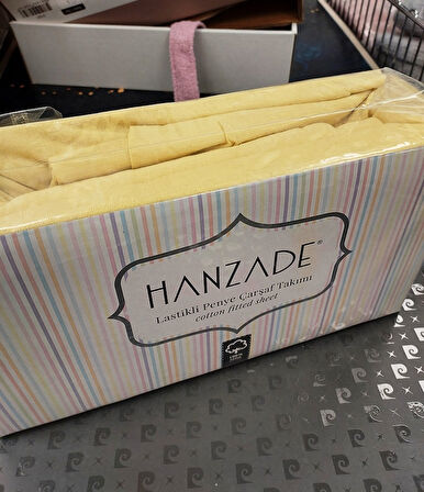 Hanzade %100 Pamuk Penye Lastikli Çift Kişilik Çarşaf Seti (160x200+30) - Sarı