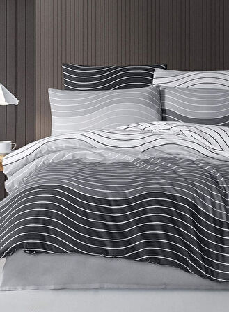 The Ecosse Çarşafı Lastikli Tek Kişilik Nevresim Takımı-Wave Gri