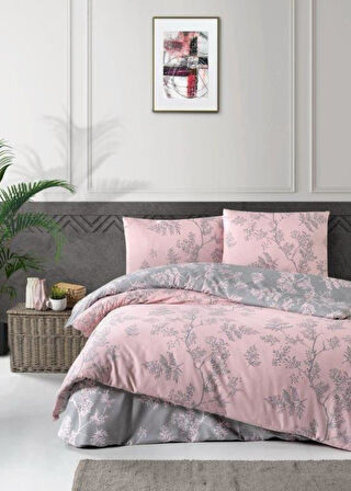 The Ecosse Çarşafı Lastikli Tek Kişilik Nevresim Takımı-Forest Pudra