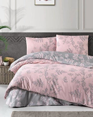 The Ecosse Çarşafı Lastikli Tek Kişilik Nevresim Takımı-Forest Pudra