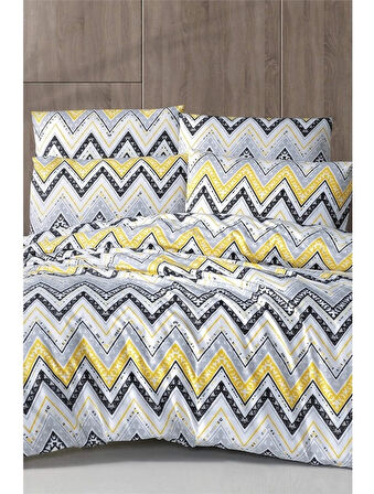 The Ecosse Çarşafı Lastikli Tek Kişilik Nevresim Takımı-Verona Sarı Gri