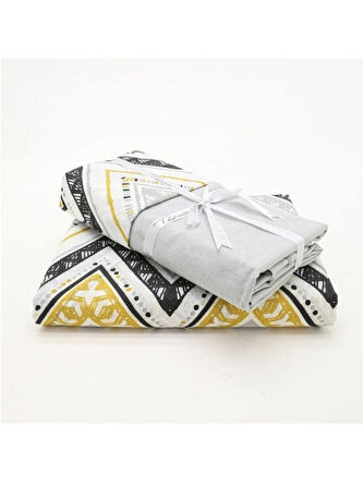 The Ecosse Çarşafı Lastikli Tek Kişilik Nevresim Takımı-Verona Sarı Gri