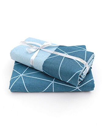 The Ecosse Çarşafı Lastikli Çift Kişilik Nevresim Takımı-Mia Mavi