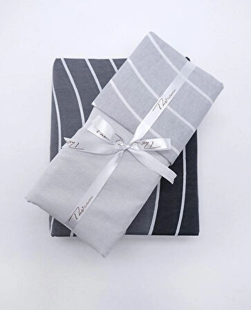 The Ecosse Çarşafı Lastikli Çift Kişilik Nevresim Takımı-Wave Gri