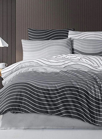 The Ecosse Çarşafı Lastikli Çift Kişilik Nevresim Takımı-Wave Gri