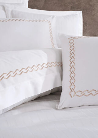 Dantela Nüans Nakışlı Pamuk Saten Yollu Çift Kişilik Nevresim Takımı-Beyaz