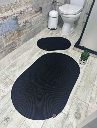 Jüt Hasır 2li Banyo Paspas Takımı-Siyah