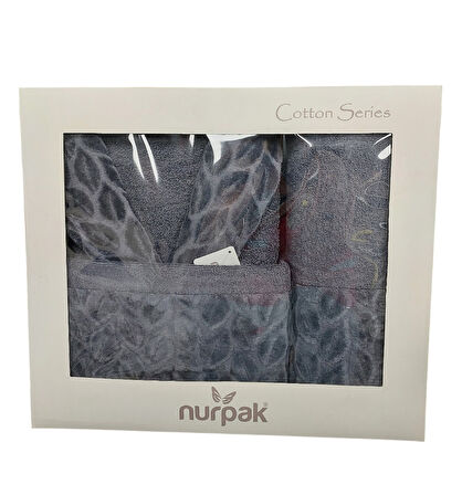 Nurpak Tek Kişilik Bornoz Seti Şalyaka-Hazal Antrasit (Beden XL-XXL)
