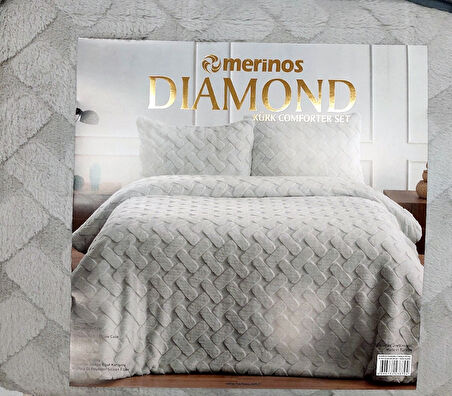 Merinos Diamond Kürk Comforter Set, Çift Kişilik Yorgan Seti (220x240)-Pietra Gri