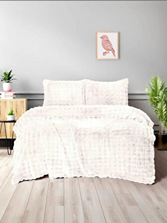 Merinos Diamond Kürk Comforter Set, Çift Kişilik Yorgan Seti (220x240)-Bubble Krem
