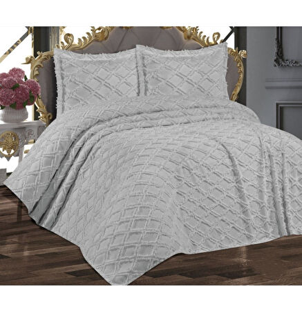 Prestij Puffy Yakut 3 Parça Çift Kişilik Yatak Örtüsü, Pike Örtüsü (250x260)-Gri