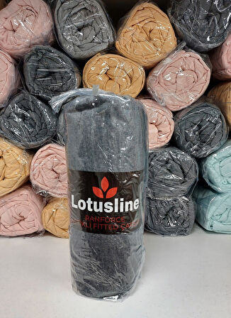 Lotusline Ranforce Fitted Lastikli Battal Çift Kişilik Çarşaf Seti (180x200+30)-Koyu Gri