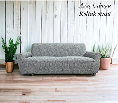Altın Kelebek Jakarlı Streç Kaplama Maxi Takım Koltuk Örtüsü (3+3+1+1)-Gri