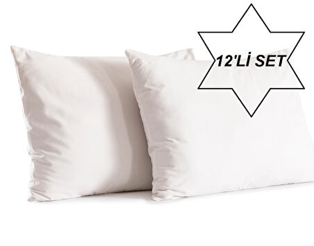 12 Adet Ekru Renk Pamuklu Yastık Kılıfı Kapaklı (50x70)