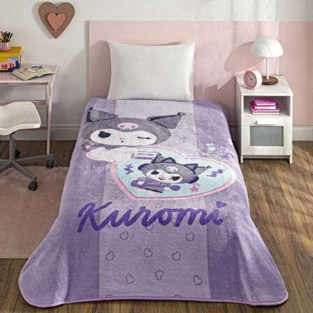 Taç Lisanslı Tek Kişilik Çocuk Battaniye (160x220)-Kuromi Fun