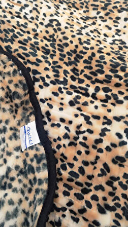 Aksu Safari Çift Kişilik Ultra Yumuşak Embos Vizon Battaniye (200x240)-Leopar Bej